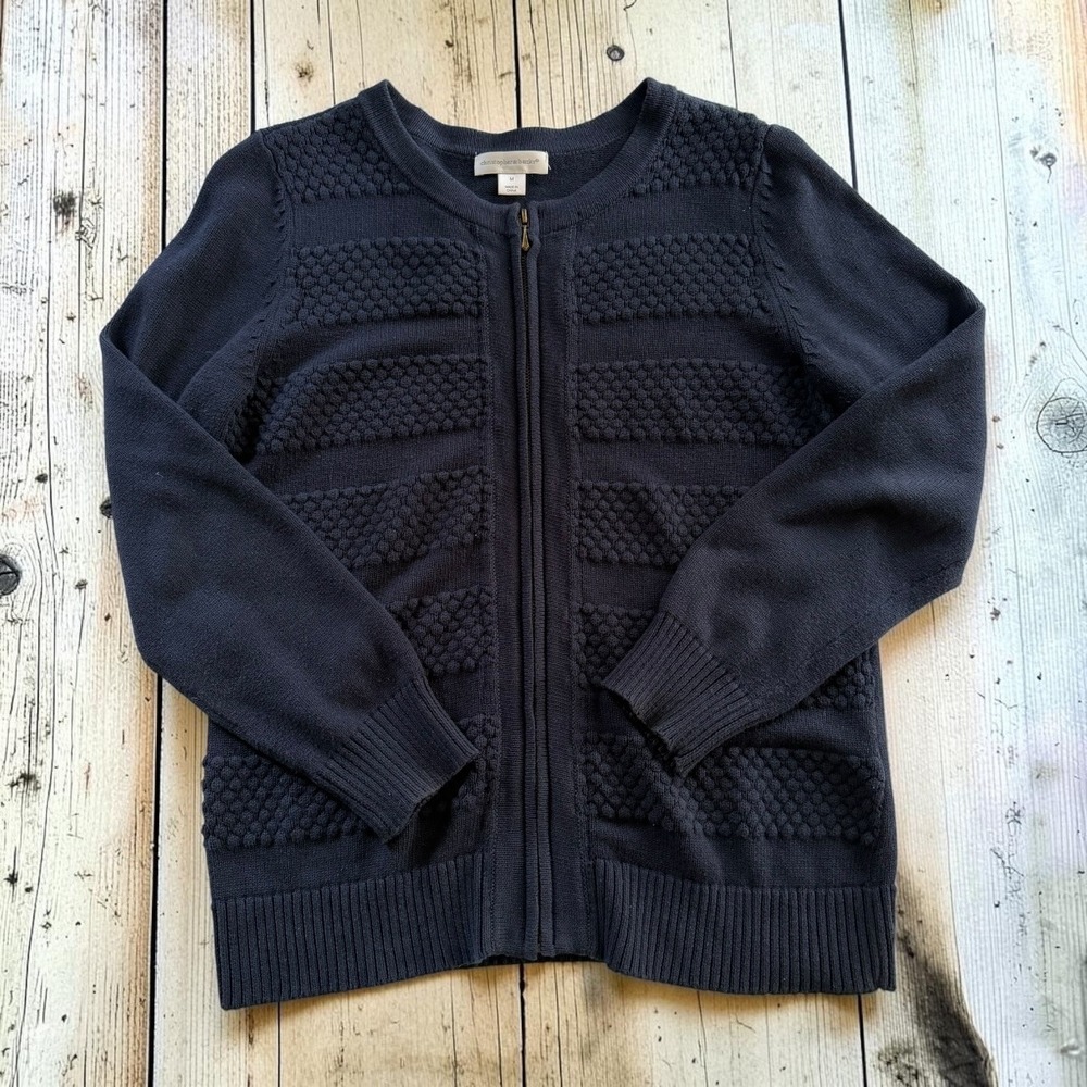 Textured Popcorn Knit Zip Cardigan Navy Blue Womens M Christopher & Banks